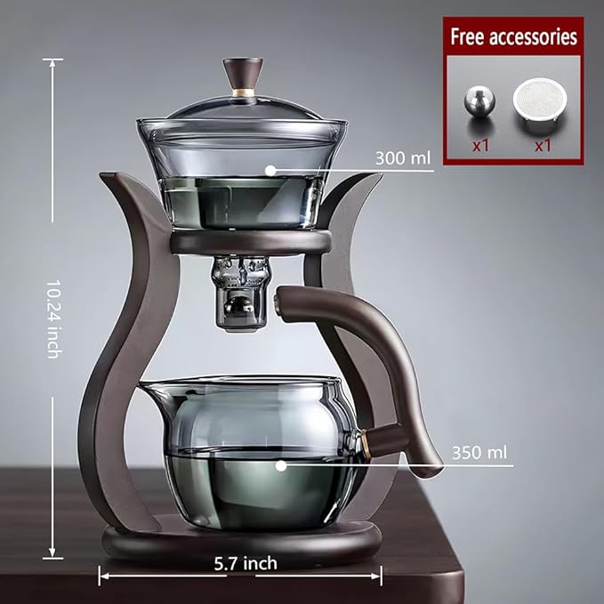 Lazy Kungfu Drip TeaPot, Heat Resistant Tea Set, Semi-Automatic Glass Teapot Suit for Magnetic Water Flow Wooden Glass Teapot Set