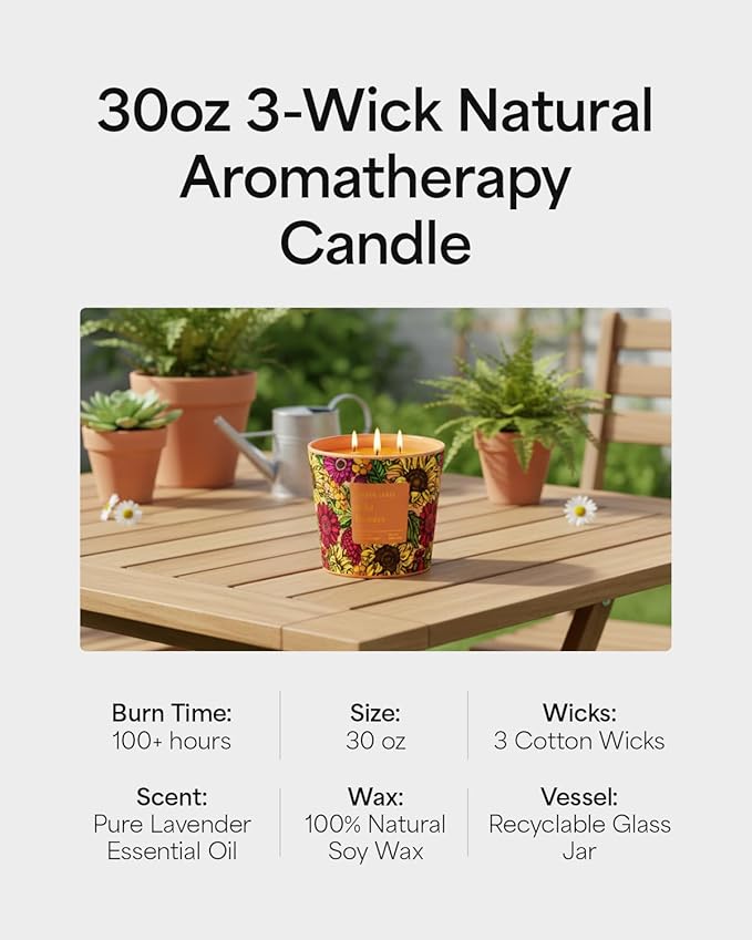 Wild Flowers Scented Candle, 30oz Natural Soy Wax, Large 3 Wicks Luxury Aromatherapy | Natural Candles Non-Toxic | 100+ Hour Clean Burn,Long Lasting Big Candles for Home Decor,Stress Relief,SPA - Bloomnest