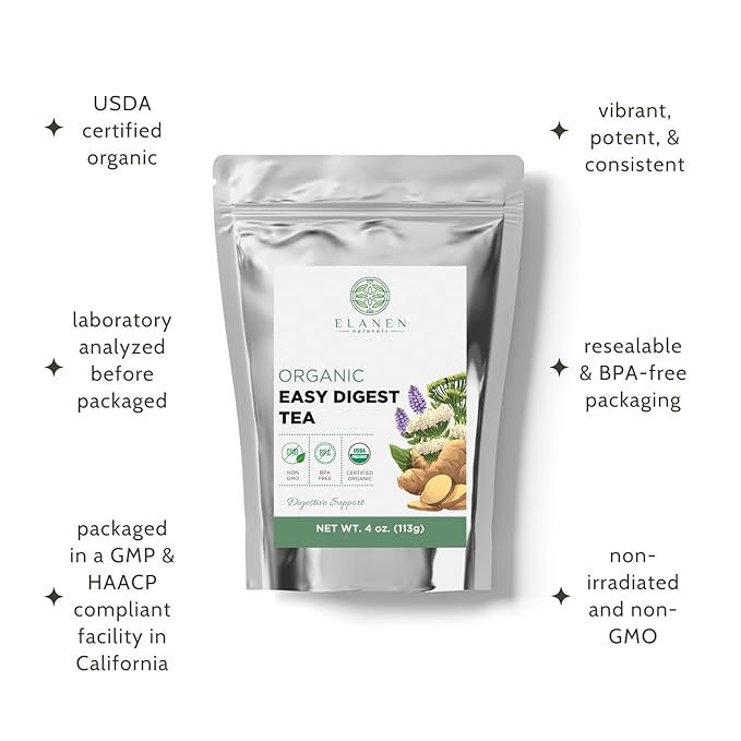 Organic Easy Digest Tea 4 oz. (113g), USDA Certified Organic Digestive Tea for Stomach Ease Tummy and Gut Health, Gas Digestion Relief, Bloating and Belly Comfort, Loose Leaf - Bloomnest
