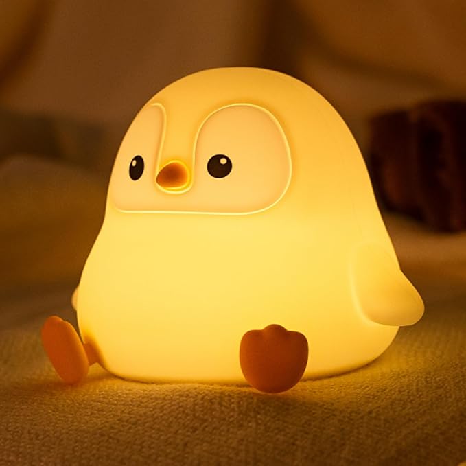 ATSUI Penguin Night Light, LED Squishy Novelty Animal Night Lamp, Food Grade Silicone, 2 Level Dimmable, Nursery Nightlight for Desk Decor, Funny Gifts Stuff for Boys Girls Baby, White Elephant Gifts - Bloomnest