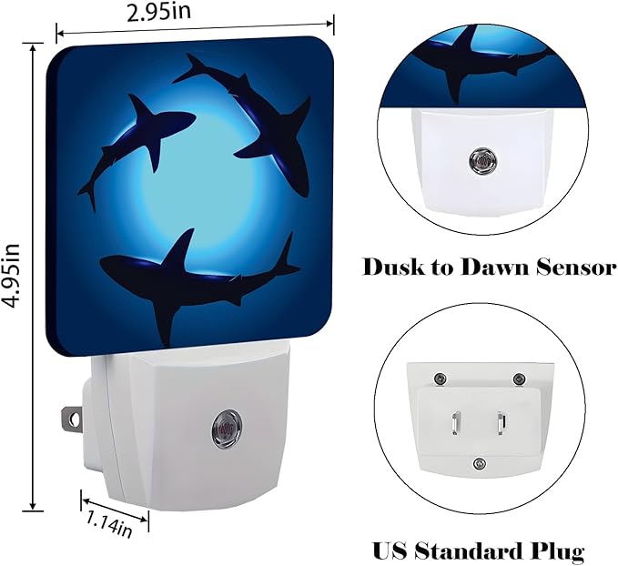 Floating Sharks Night Light,Plug-in Nightlights Auto Sensor Night Lamp Dusk to Dawn Lamp Home Decor for Nursery Children Girls Boys
