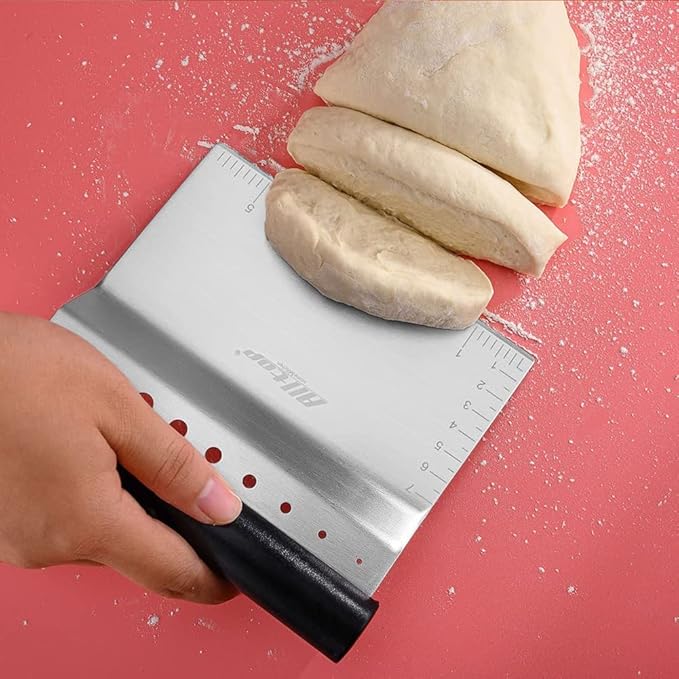 ALLTOP Bench Scraper & Chopper with Herb Stripper,Stainless Steel Multipurpose Kitchen Baking Tool for Bread Dough Pastry Cake -Leaf Remover with Plastic Handle &Upgraded Protective Cover - Bloomnest
