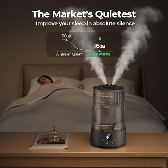 Homvana Humidifiers for Bedroom Home, 3.6L Cool Mist Top-Fill 34H Super Long Time, Quiet 23dB, Baby Humidifier, Oil Diffuser for Large Room, House, Plant, Nursery, Office, BPA FREE, Ultrasonic (Black) - Bloomnest