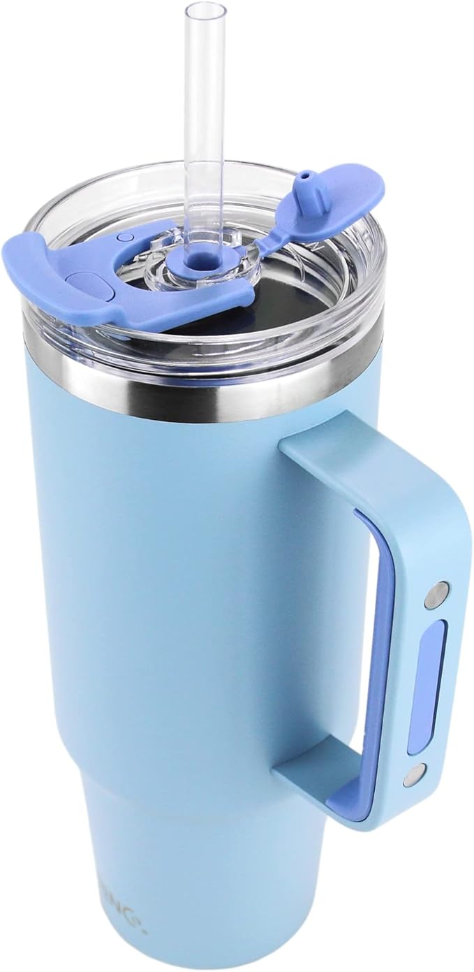 Drinco 40oz 30 oz Tumbler with Handle, Straw Lid, Insulated Stainless Steel Travel Mug Water Bottle Ice Coffee Cup For Cold and Hot, BigSur (40oz Sky Blue)