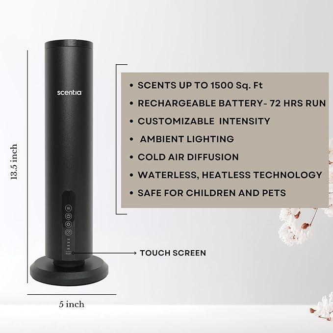 Scentia Max Wireless Diffuser for Home – Rechargeable Battery-Operated Waterless Scent Diffuser |Covers 1500 Sq Ft | Cold-Air Technology | Black | Hotel-Inspired Oils Included - Bloomnest