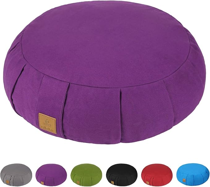 Round Zafu Meditation Cushion D=16" H=5.5" Zabuton Meditation Pillow Yoga Bolster Yoga Pillow Floor seat Zippered Organic Cotton Cover Natural Buckwheat kneeling pillow-Large - Bloomnest