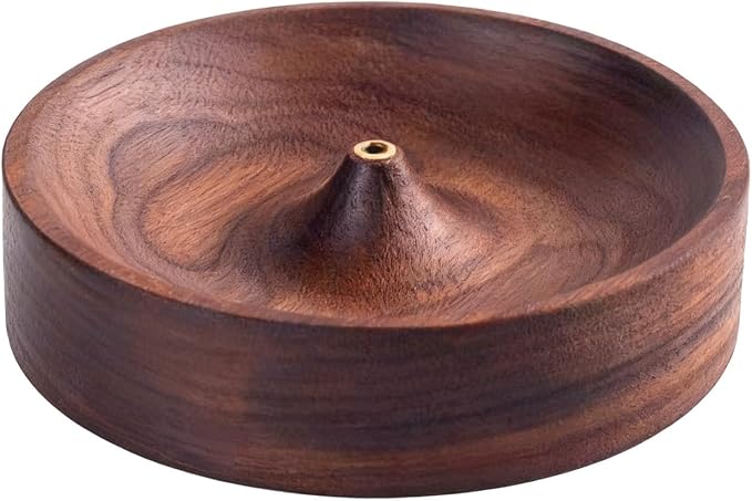 Incense Holder,Black Walnut Hand - Crafted Round Burner for Sticks with Ash Catcher,Perfect for Relaxation at Home, Yoga,Spa & as a Gift - Bloomnest