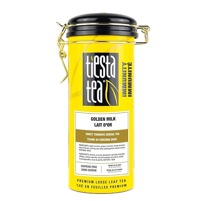 Tiesta Tea - Golden Milk, Loose Leaf, Sweet Turmeric Herbal Brew, Non-Caffeinated Herbal Blend, Makes Hot or Iced Up to 40-50 Cups, 6oz Refillable Tin - Bloomnest