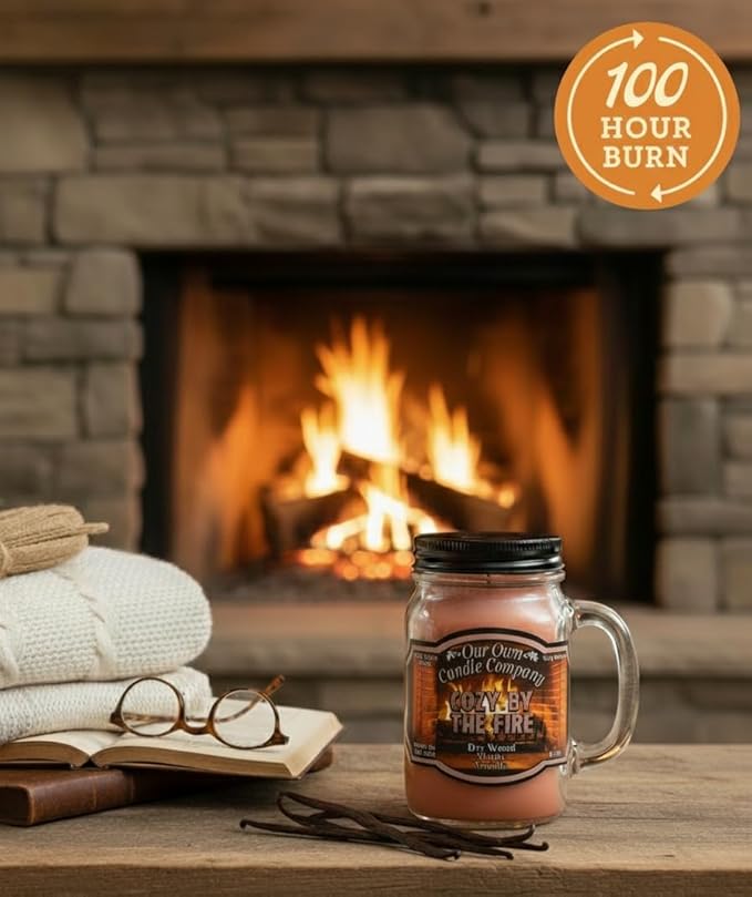 Our Own Candle Company, Cozy by The Fire Scented Mason Jar Candle, 100 Hour Burn Time,13 Ounces - Bloomnest
