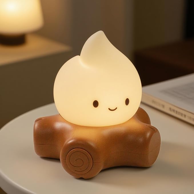 Cute Fake Campfire Lamp with White Noise, 5 Soothing Sounds & Flickering Flame Light, Rechargeable Portable Night Light for Sleep, Relaxation, Camping Decor & Gifts (White Noise Version) - Bloomnest