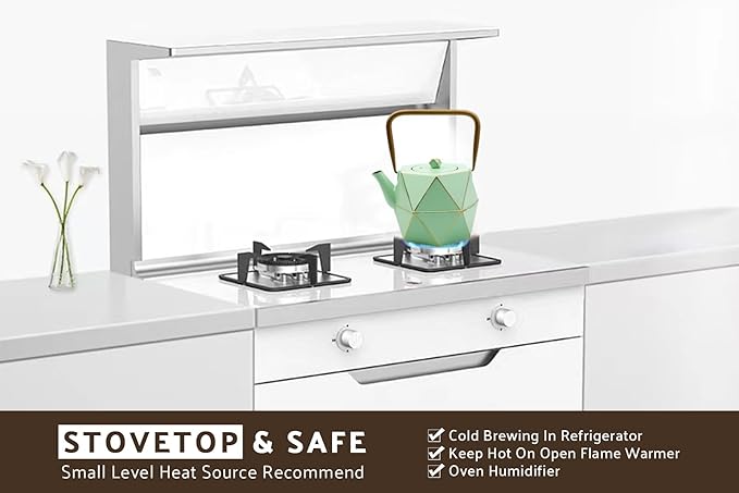 Toptier Cast Iron Teapot, Stovetop Safe Japanese Cast Iron Tea Kettle, Diamond Design Tea Pot with Removable Infuser for Loose Tea, 30 Ounce (900 ml), Light Green - Bloomnest