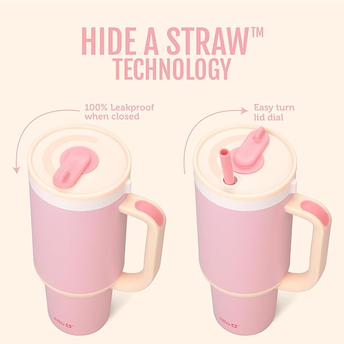 Ello Oasis 30 oz Tumbler with Handle & Retracting Straw | Reusable Insulated Stainless Steel Cup 100% Leakproof, Gifts for Teens Women Men | Keeps cold for 24 Hours, Cup Holder Friendly, Sunrise Glow - Bloomnest