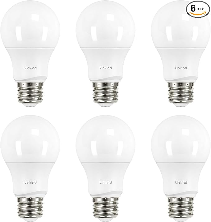 Linkind A19 LED Light Bulbs Dimmable, 40 Watt Equivalent, E26 Base, 2700K Soft White, 5W 450 Lumens CRI80+, 120V, UL Listed FCC Certified, LED Lights for Bedroom Living Room Home Office, 6 Packs - Bloomnest