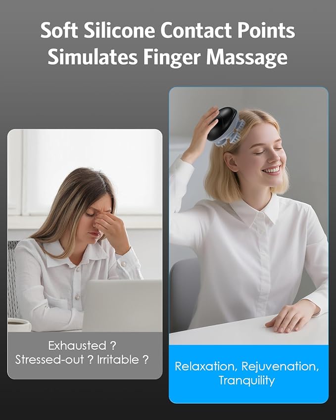 AMIR Electric Scalp Massager, Portable Head Scratcher with 96 Kneading Nodes, Handheld for Stress Relief and Pain Relief, Ideal Valentine‘s Day Gift for Her/Him (Black) AMIR