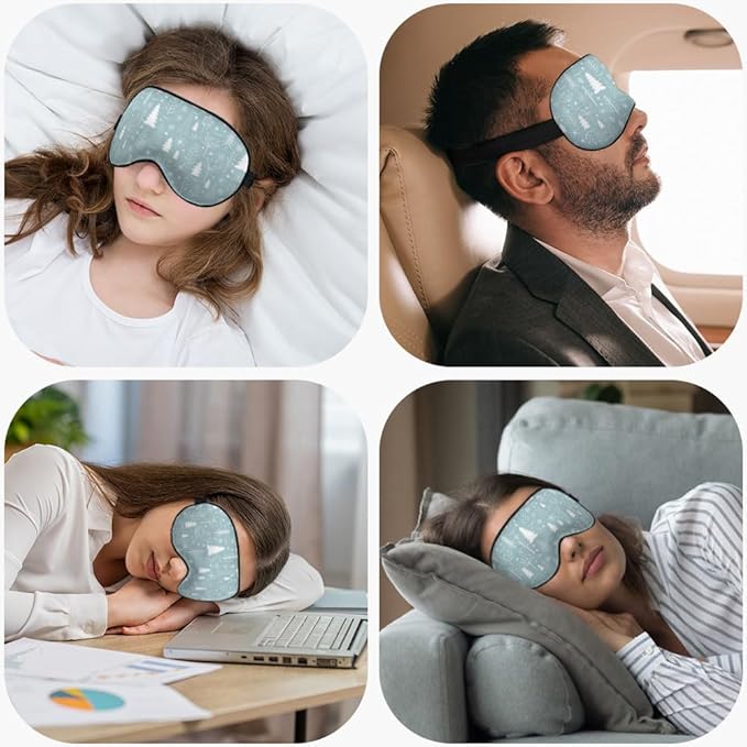 Pine Snowflakes Silk Eye Mask Sleep Mask Snow Winter Christmas Pattern Blue Eye Mask with Adjustable Strap Lightweight for Women Work Travel Night Sleep - Bloomnest