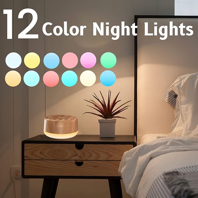 Easysleep Sound White Noise Machine with 25 Soothing Sounds and Night Lights with Memory Function 32 Levels of Volume and 5 Sleep Timer Powered by AC or USB for Sleeping Relaxation (Wood) - Bloomnest