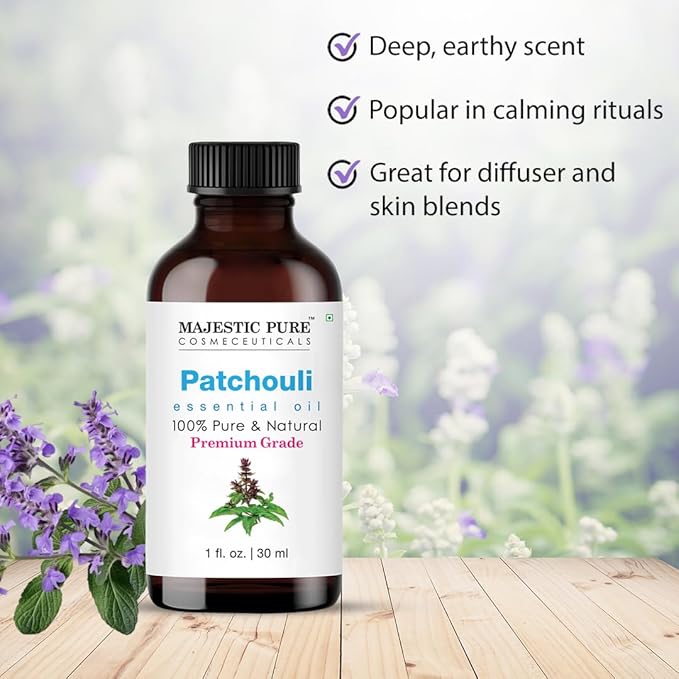 Majestic Pure Essential Oil with Glass Dropper - 100% Pure and Natural - Essential Oils for Diffuser, Aromatherapy, Soap and Candle Making, Patchouli Essential Oil, Patchouli Oil, 1 Fl Oz (Pack of 2) - Bloomnest