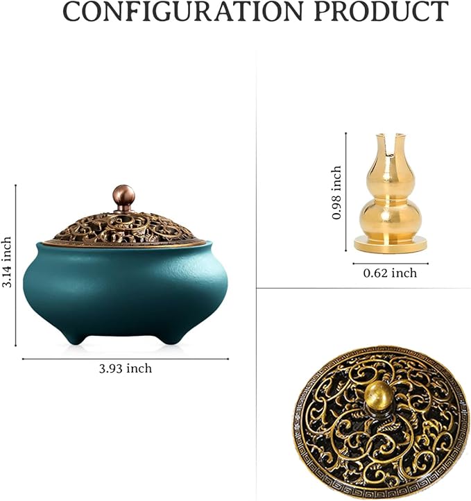 Coil Incense Burner， Ceramic Cone Incense Burner Holder Suitable for Incense/Cone/Coil/Stick, Sage, Mosquito Incense, and Charcoal. Incense Holder+Fireproof Cotton Inside. - Bloomnest