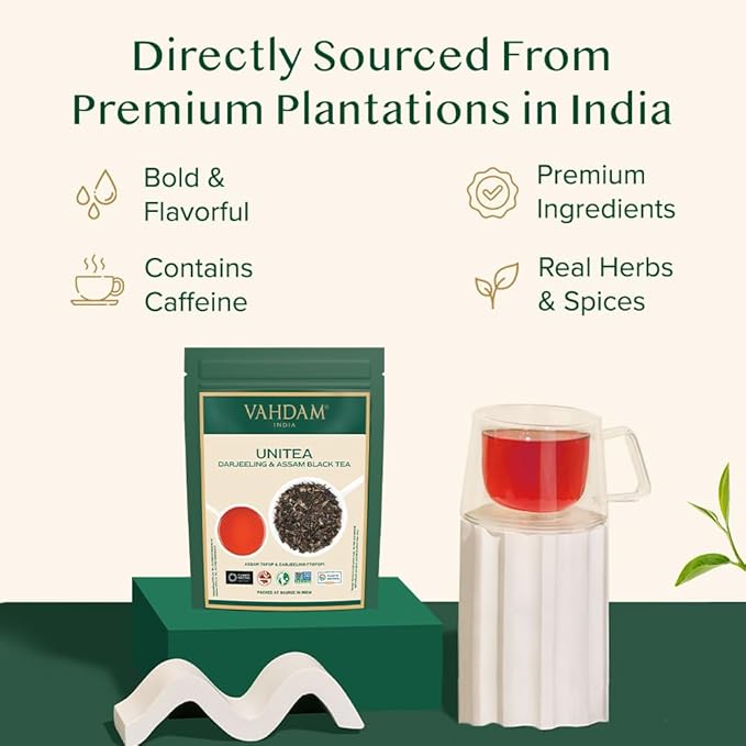 VAHDAM, UNITEA Black Tea Leaves +170 Cups,12oz | Blend Of Darjeeling & Assam Tea | ROBUST & FLAVORY Black Loose Leaf | Unblended Single Origin Tea | Vacuum Sealed Pack - Bloomnest