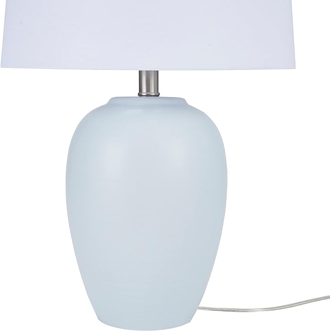 Nourison Home 23" Coastal Blue Ceramic Pot Table Lamp for Bedroom, Living Room, Dining Entryway, with White Shade - Bloomnest