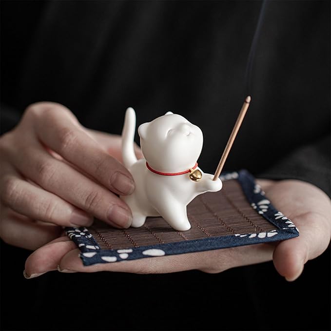 Set of Cats Incenses Holder Home Accent Ceramic Cats Incenses Stick Stand Multifunctional Home Decors - Bloomnest