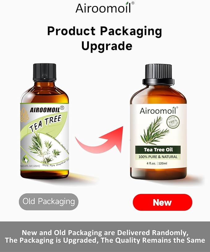 Tea Tree Essential Oil, 4 fl oz, 100% Pure Tea Tree Essential Oil Suitable for diffusers, Aromatherapy, Home Cleaning, Crafts, DIY Essential Oil Blending, and Everyday Household uses, Large Airoomoil