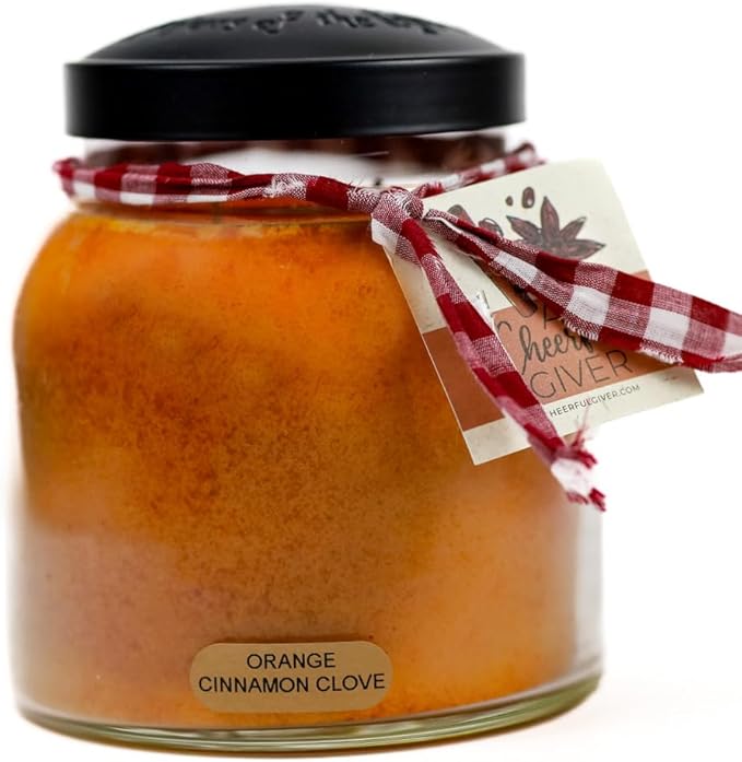 A Cheerful Giver — Orange Cinnamon Clove - 34oz Papa Scented Candle Jar with Lid - Keepers of the Light - 155 Hours of Burn Time, Gift for Women, Orange - Bloomnest