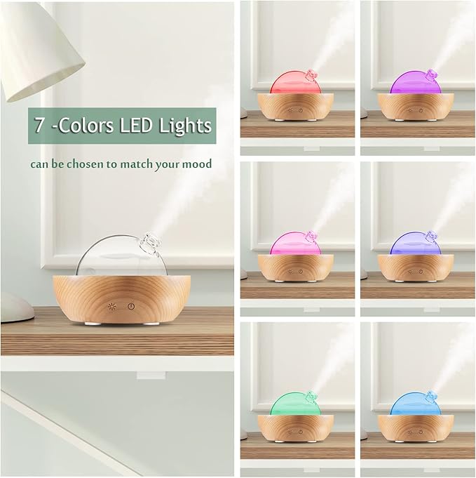 Glass Essential Oil Diffuser,Real Wood Base,The 2025 Upgrade Aromatherapy Diffuser,Aroma Diffuse Humidifier,LED Light in 7 Colors，Suitable for Home Office Bedroom（Non-Glass Reservoir） - Bloomnest