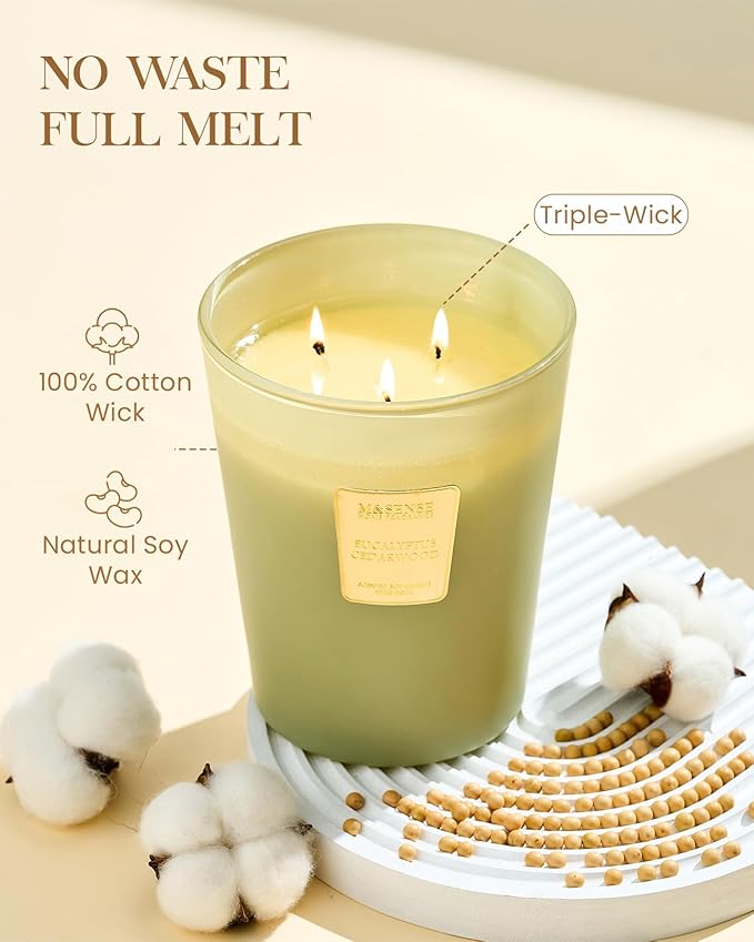M&SENSE Eucalyptus & Cedarwood Scented Candle, 3 Wick 35oz Natural Soy Wax, Green Candles Gift for Fall Winter Home Scented, 150 Hours Long Lasting Slow Burning - Bloomnest