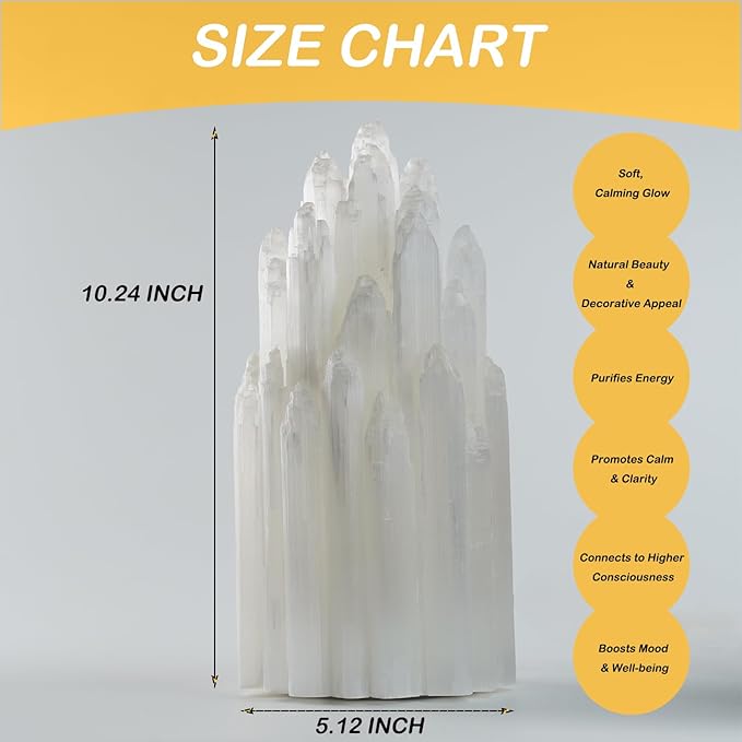 Handcrafted Selenite Lamp Salt Lamp Natural Crystal Light for Relaxation Table Lamp Salt Rock Night Light with Dimmer Switch for Bedroom, Yoga Room, Healing Meditation Decor White