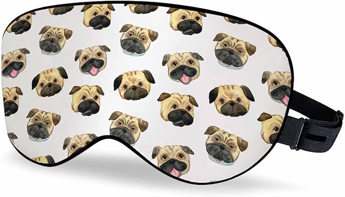 Pugs Heads Sleep Eye Mask Watercolor Cute Dog Head Men Women Sleep Mask with Adjustable Strap Eye Cover Eye Shade for Travel, Nap,Meditation - Bloomnest