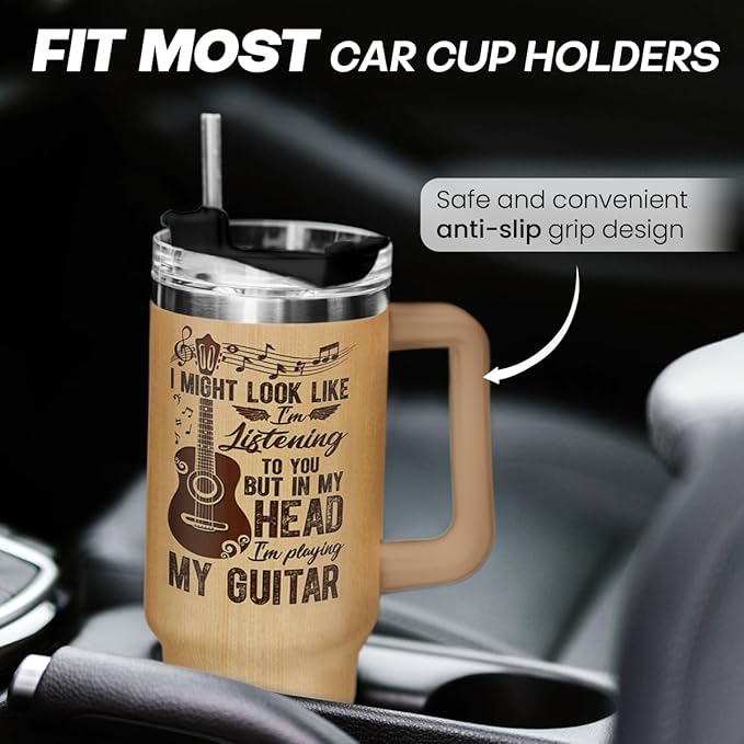 SANDJEST Guitarist Gifts for Men, 40oz Stainless Steel Insulated Coffee Tumbler with Lid & Straw, Travel Cup Gift for Musician Guitar Player, Christmas Birthday - Bloomnest
