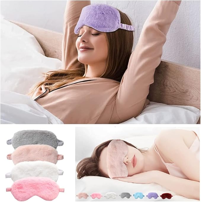 4 Pcs Plush Sleep Masks, Ultra Cute Soft Eye Cover, Blindfold Travel Masks for Kids Men Women(Random Color) - Bloomnest