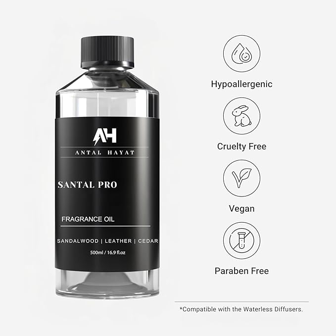 Hotel Scents Santal Diffuser Oil 500mL - Aromatherapy Fragrance Inspired by 5-Star Hotels - Notes of Sandalwood, Leather & Cedar - Inspired by Santal Perfume - Luxury Home Scents Refill - Bloomnest