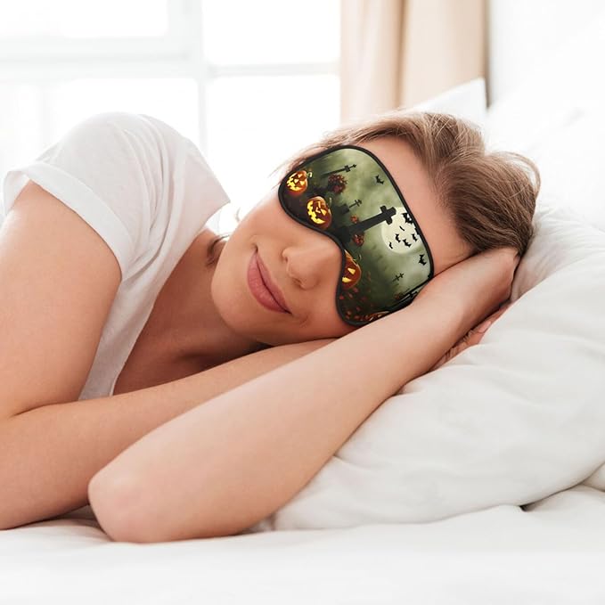 Sleep Eye Mask Halloween Pumpkin Spooky Graveyard at Night Sleep Mask for Women Men Comfortable Eye Mask with Adjustable Strap Soft Eye Cover Blindfold for Travel Yoga Nap Shift Work - Bloomnest