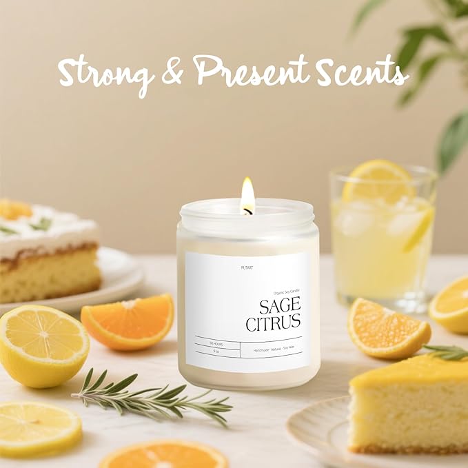 Sage Citrus Candles for Home Scented, 9oz Natural Soy Aromatherapy Non Toxic Candles with Long Lasting Fragrance & Clean Burn, Luxury Jar Candle Gift for Women, Men, Home Decoration, White - Bloomnest