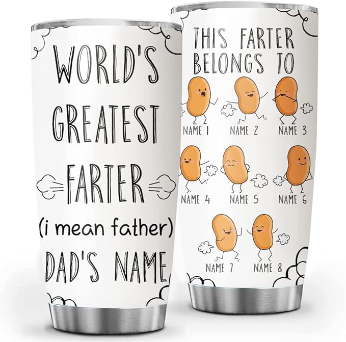 Personalized World's Greatest Farter I Mean Father Gift for Husband Tumbler Cup, Dad, Papa, Grandpa 20oz Insulated CoffeeTea Tumbler with Lid - Bloomnest