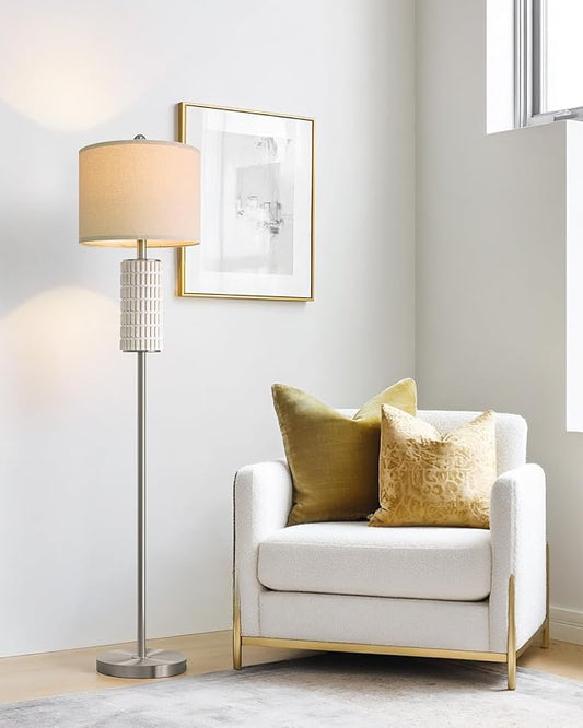PoKat Silver Ceramic Floor Lamp for Living Room Bedroom, 64" Modern Tall Standing Lamp with Rotary Switch, Traditional Living Room Lamp for Corner, Home Office, Nursery - Bloomnest