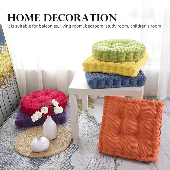 Meditation Floor Pillow Set of 2 Large Square and Round Floor Cushions for Adults White Corduroy Floor Seat Pillows Cushion for Living Room Balcony Tatami Yoga,18x18 Inch - Bloomnest