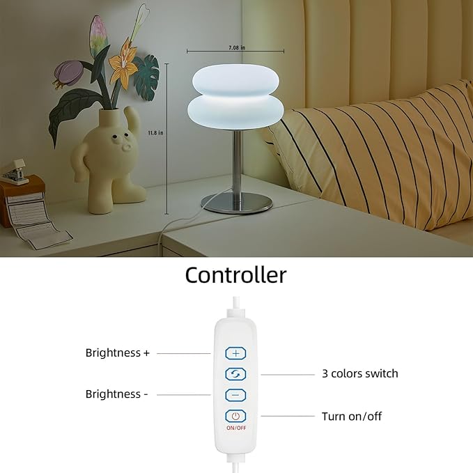 Vintage Table Lamp for Bedroom, Mid Century Modern Dimmable Night Light, Aesthetic Egg Tart Desk Lamp, Cozy Ambient Lighting for Living Room & Home Decor (White, Not-Glass) - Bloomnest