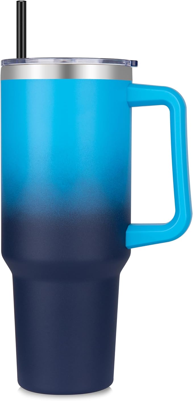 DOMICARE 40 oz Tumbler with Handle and Straw, Stainless Steel Tumbler with Lid and Straw, Reusable Vacuum Insulated Cup, Travel Coffee Mug, Blue Gradient, 1Pack - Bloomnest