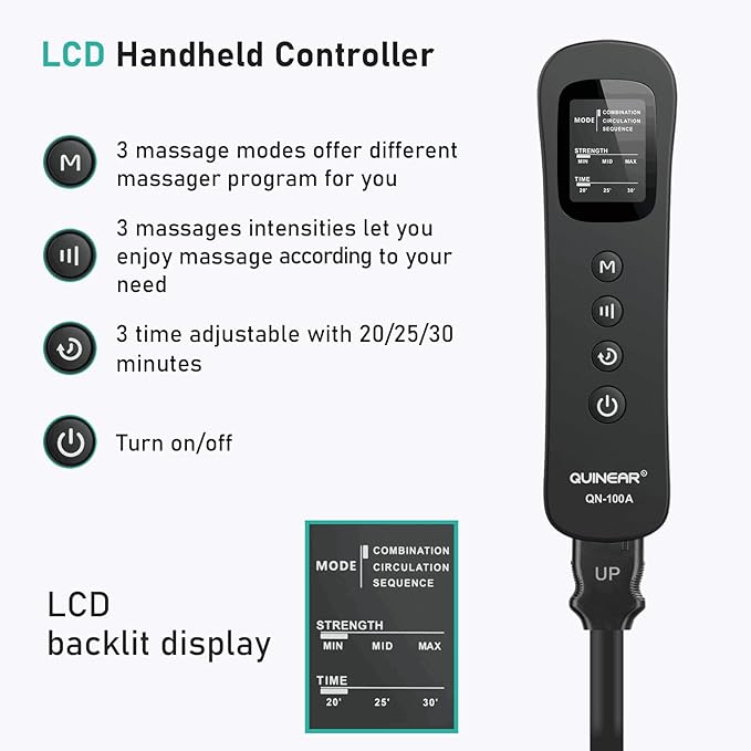 QUINEAR Leg Compression Massager, Calf Massager for Circulation and Pain Relief with 3 Modes and 3 Intensities,Compression Boots for Leg (no Heat) - Bloomnest