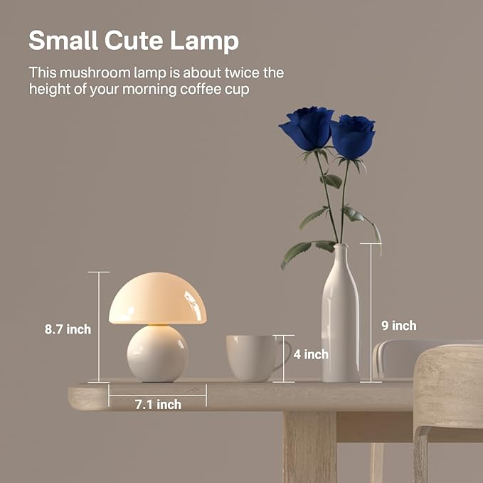 Mushroom Lamp Table Lamp for Bedroom,Desk Bedside Small Lamps for Living Room Night Stands,Mushroom Decor Cute Mini Modern Mid Century Lamps,Unique Aesthetic Home Living Room Decor(White) - Bloomnest