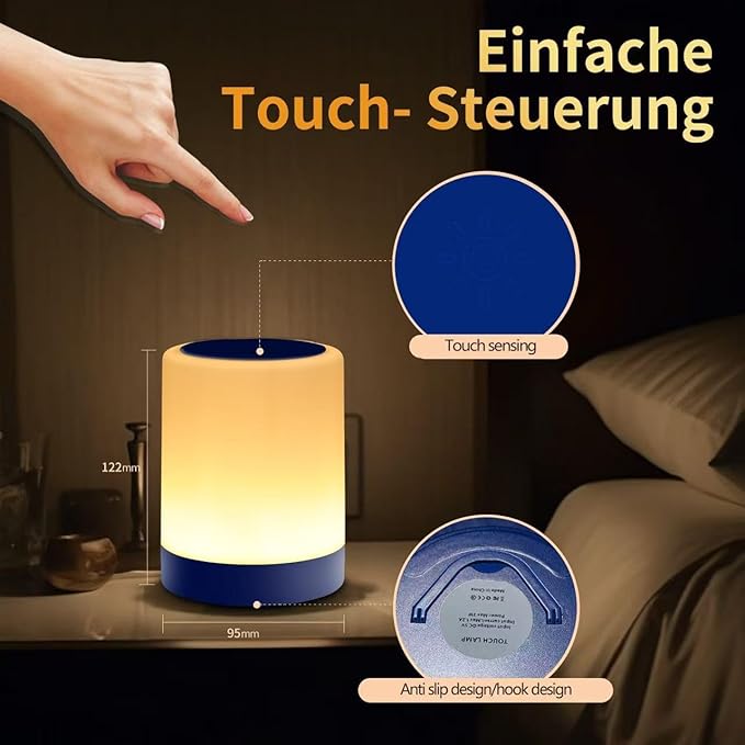 OORUN Touch Bedside Table Lamp,13 RGB Colors & 5 Brightness, USB Rechargeable Desk Lamp, Remote Control Dimmable Night Light with RGB Color Changing,Portable Lamp for Baby, Bedroom, Living Room (Blue) - Bloomnest
