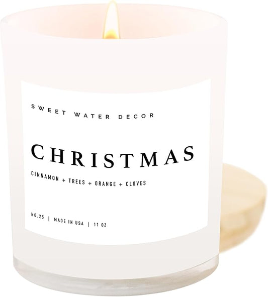 Sweet Water Decor Christmas Candle - Christmas Tree, Apple Cider, and Cinnamon, Winter Holiday Scented Soy Candles for Home - 11oz White Jar, 50+ Hour Burn Time, Made in The USA - Bloomnest