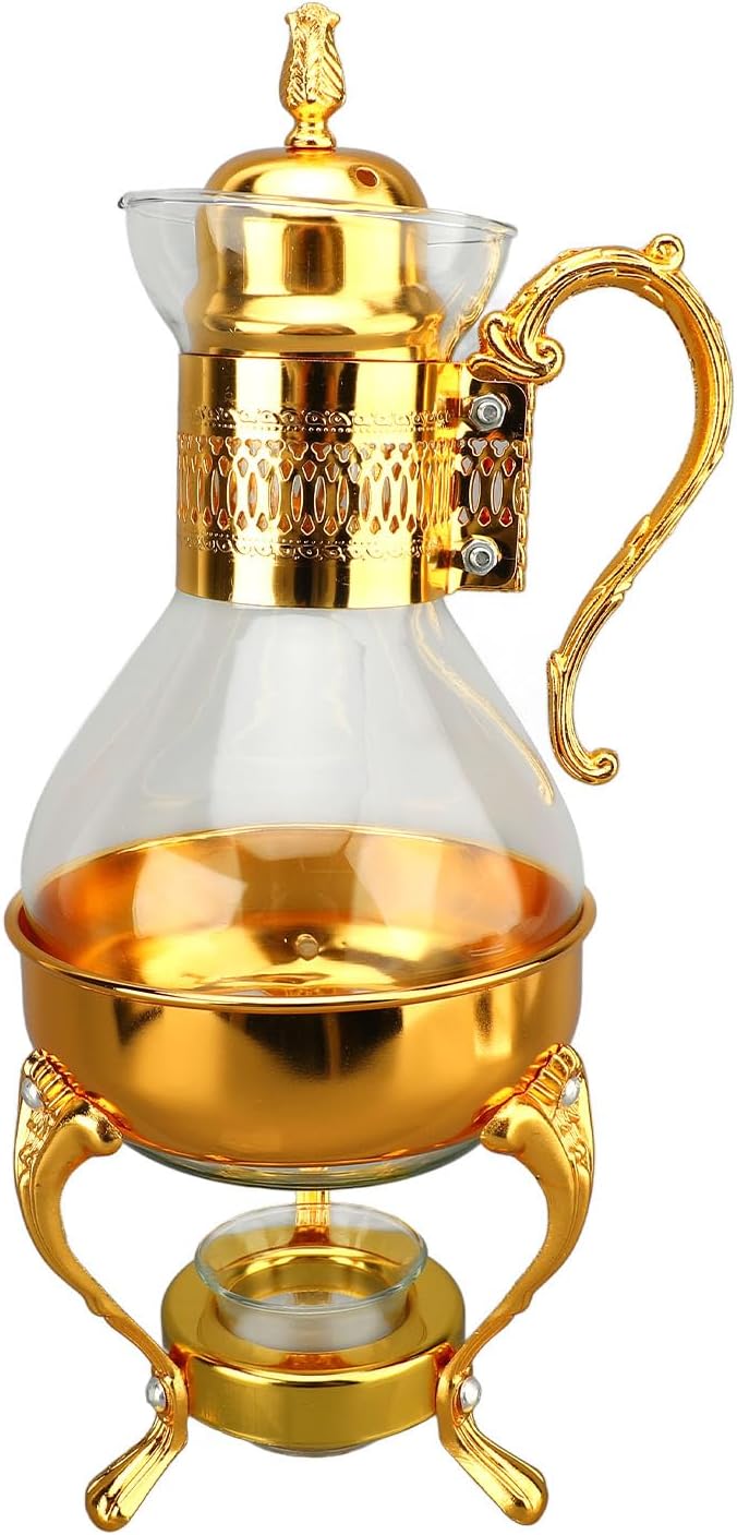 Fockety Vintage Turkish Coffee Pot Set, Decorative Glass Teapot, Heatable Glass Tea Kettle with Lid and Cup, Multi-Purpose Beverage Kettle, Unique Design, Gold - Bloomnest