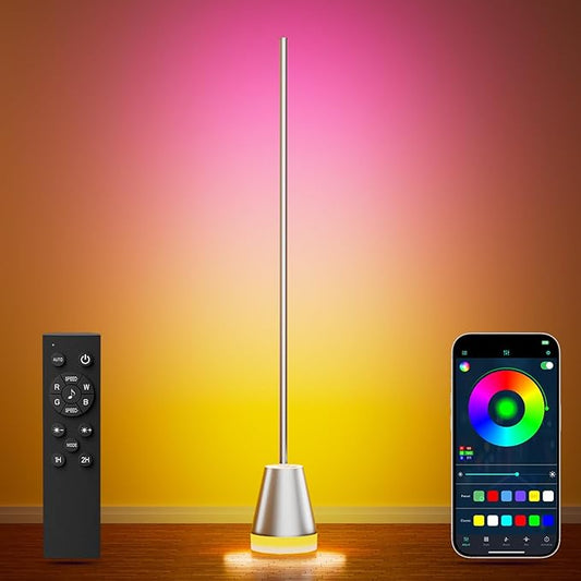 Keepsmile Smart RGB LED Corner Floor Lamp, Bright Standing Lamps for Living Room with APP and Remote,Modern Floor Lamp with Music Sync and 16 Million Colors, Ambient Light for Bedroom Silver - Bloomnest