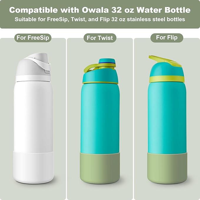 2PCS Silicone Water Bottle Boot for Owala 24oz 32oz 40oz, Anti-Slip Protective Sleeve Bottom Bumper Protector for FreeSip, Twist, and Flip Stainless Steel Water Bottles Alwenid