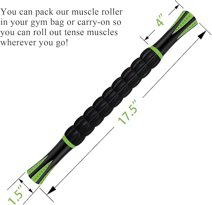 Muscle Roller Massage Roller Stick for Athletes, Help Reducing Muscle Soreness Cramping Tightness Leg Arms Back Calves Muscle Massager（Green - Black- 18 inch） - Bloomnest