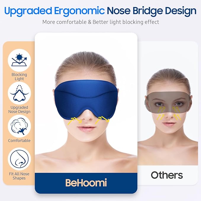 Sleep Mask, Premium Eye Mask for Sleeping, Total Blackout, Superior Soft Comfort, Upgraded 3D Ergonomic Designed Sleeping Mask for Home, Office, Travel, Meditation, Royal Blue - Bloomnest